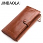 JINBAOLAI广州皮具新款批发 长款女手拿包真皮拉链搭扣女士钱包